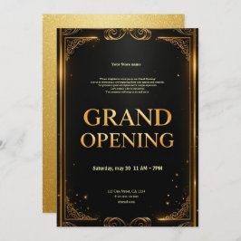Elegant Black & Guld Business Grand Open Inbjudan