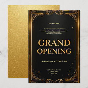 Elegant Black & Guld Business Grand Open Inbjudan