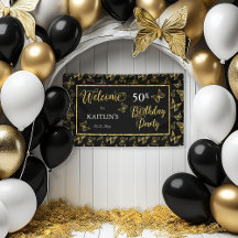 Elegant Black Guld Butterflies 50:e Födelsedagsfes