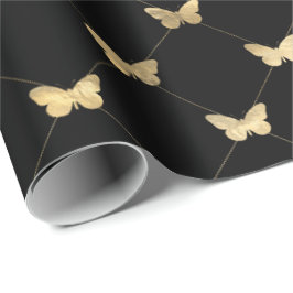 Elegant Black Guld Butterfly Mönster Presentpapper