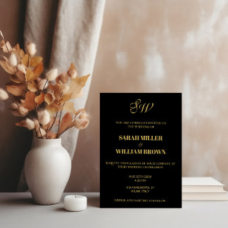 Elegant Black Guld Calligraphy I Monogram Bröllop Inbjudningar