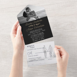 Elegant Black & Guld Calligraphy Photo Bröllop