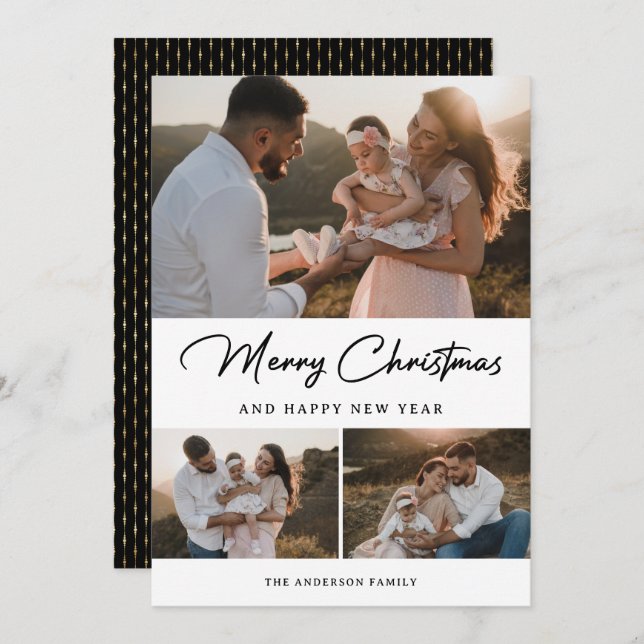 Elegant Black Guld Calligraphy Photo Collage Julkort (Fram/baksida)
