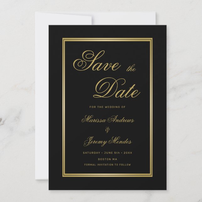 Elegant Black Guld Calligraphy Save the Date Inbjudningar (Framsida)