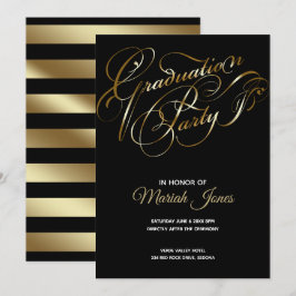 Elegant Black-Guld Calligraphy-Studentfest Inbjudningar