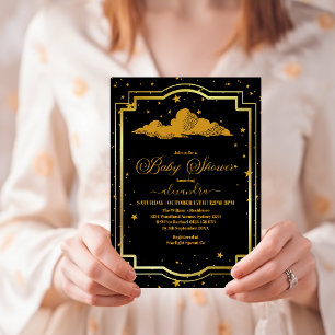 Elegant Black Guld Celestial Baby Shower Inbjudningar