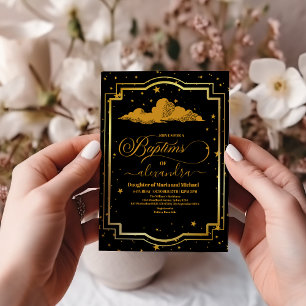 Elegant Black Guld Celestial Baptism Inbjudningar