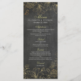 Elegant Black Guld Chalkboard Blommigt Bröllop Men Meny