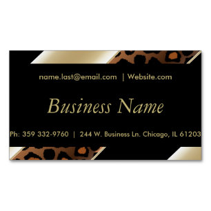 Elegant Black, Guld & Champagne Leopard Visitkortmagnet