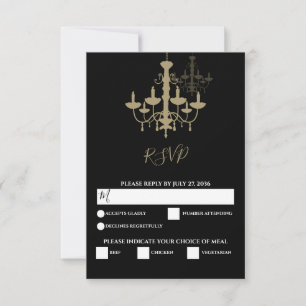 Elegant Black Guld Chandelier Bröllop OSA Kort