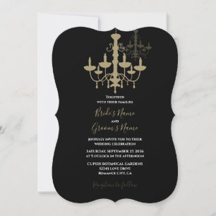 Elegant Black Guld Chandelier bröllopsinbjudan Inbjudningar