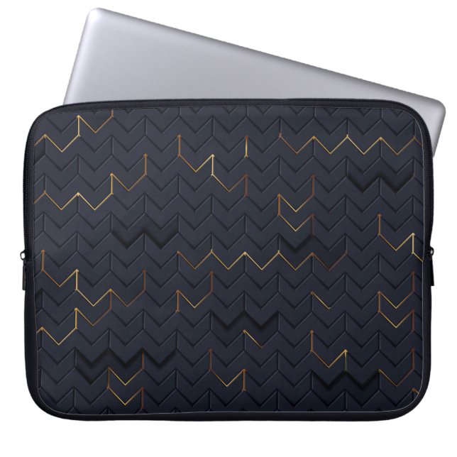 Elegant Black-Guld Chevron Mönster Laptop sleeve (Framsidan)