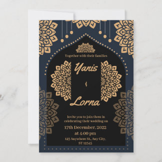ELEGANT black GULD CLASSIC MANDALA BRÖLLOP INVITAT Inbjudningar