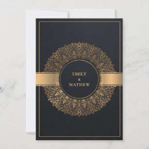 ELEGANT BLACK GULD CLASSIC ORNATE MANDALA BRÖLLOP INBJUDNINGAR