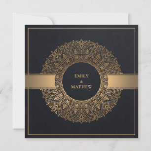 ELEGANT BLACK GULD CLASSIC ORNATE MANDALA BRÖLLOP INBJUDNINGAR