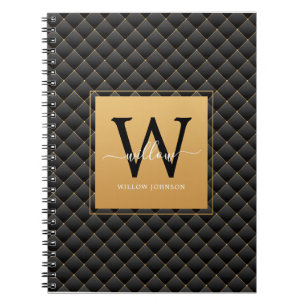 Elegant Black Guld Classy Monogram Initialt foto Anteckningsbok