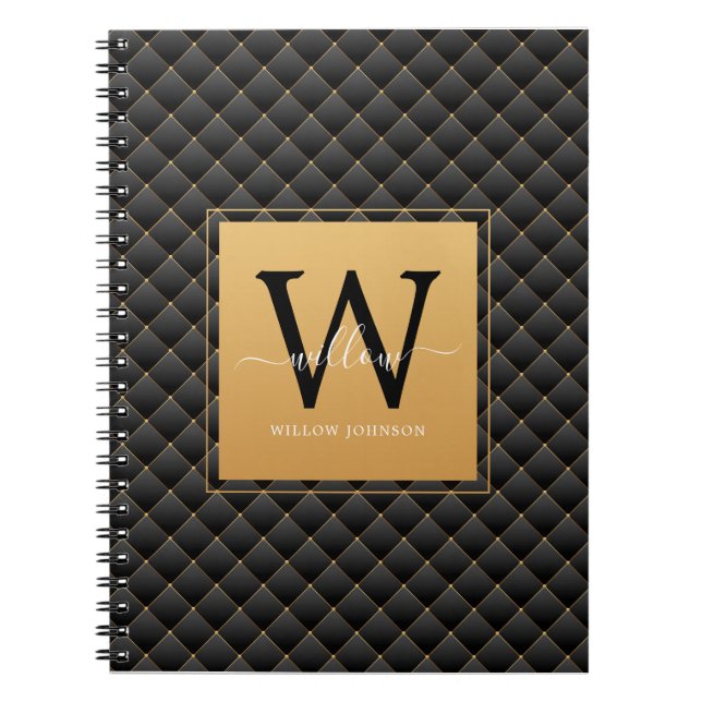 Elegant Black Guld Classy Monogram Initialt foto Anteckningsbok (Framsidan)