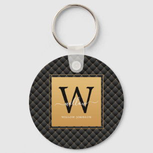 Elegant Black Guld Classy Monogram Initialt skript Nyckelring