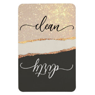 Elegant Black & Guld Clean/Dirty Dishwasher Magnet