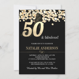 Elegant Black Guld Confetti 50:e Födelsedagsfesten Inbjudningar