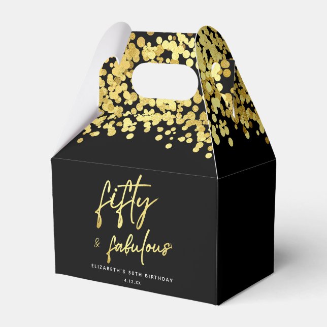 Elegant Black Guld Confetti 50 och Fabulous Presentaskar (Framsidan Sidan)