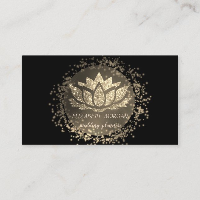 Elegant Black ,Guld Confetti Glitter Lotus Visitkort (Framsida)