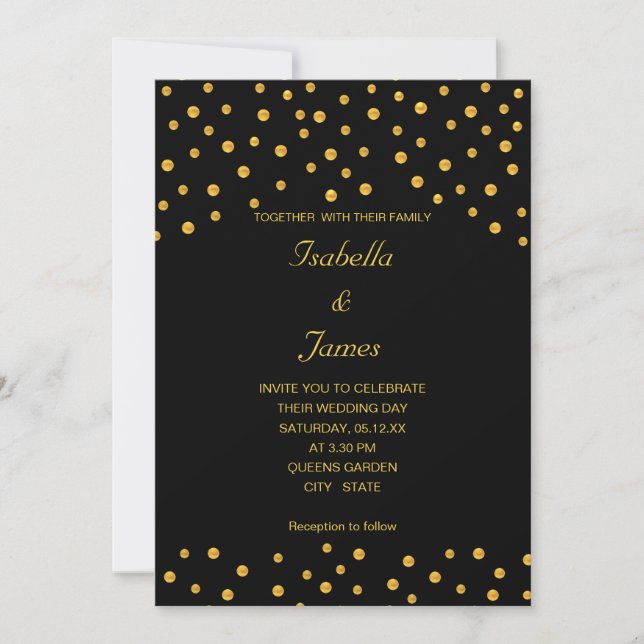 Elegant Black Guld Confetti Inbjudningar (Framsida)