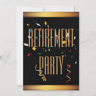 Elegant Black & Guld Confetti Pension Party Inbjudningar