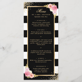 Elegant Black Guld Confetti Rosa Blommigt Bröllop Meny