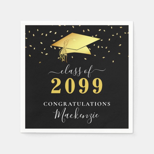 Elegant Black Guld Confetti Studenten Pappersservett (Framsidan)