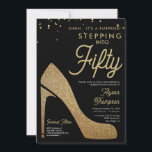 Elegant Black Guld Confetti Surprise 50:e födelsed Inbjudningar<br><div class="desc">Fira i stil med den här chicens 50-årsinbjudan! Med tryckt guld-konfetti för en liten bit glitter, med en bländande silhuett med hög klack på den här eleganten för en perfekt och elegant, femtionde födelsedagsfesten. Det moderna, sofistikerade utseendet gör din händelse oförglömlig. Anpassa med festens namn, plats, datum, tid, osa för...</div>