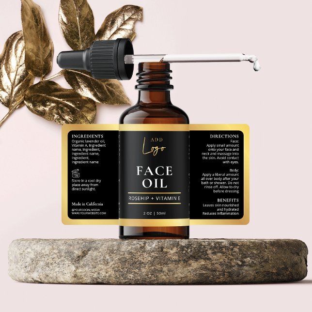 Elegant Black Guld Cosmetic Skincare Flaska-etiket Fraktsedel (Black & Gold dropper bottle label design, great for serums, oils and other skincare products)