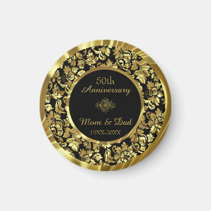 Elegant Black & Guld Damask - årsdag Magnet