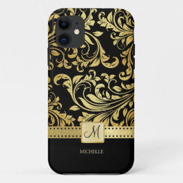 Elegant Black & Guld Damask med Monogram