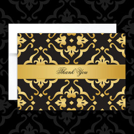 Elegant Black & Guld Damask Tack Kort
