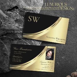 Elegant Black Guld Decor med Monogram och Photo Visitkort
