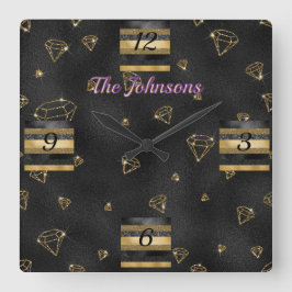 Elegant Black & Guld Diamond Design Fyrkantig Klocka