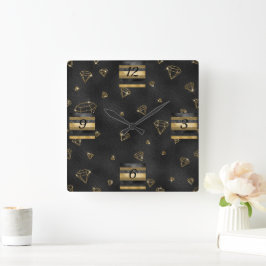 Elegant Black & Guld Diamond Design Fyrkantig Klocka