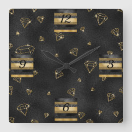 Elegant Black & Guld Diamond Design Fyrkantig Klocka