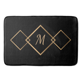 Elegant Black Guld Diamond Geometric Monogram Badrumsmatta