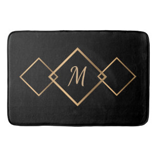 Elegant Black Guld Diamond Geometric Monogram Badrumsmatta