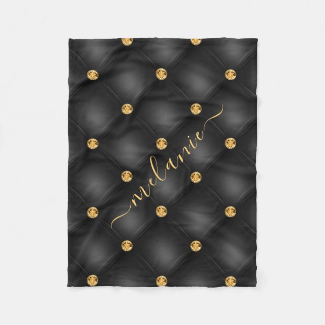 Elegant Black Guld Diamond Tuftade ditt namn Fleecefilt (Framsidan)