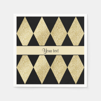 Elegant Black & Guld Diamonds Pappersservett
