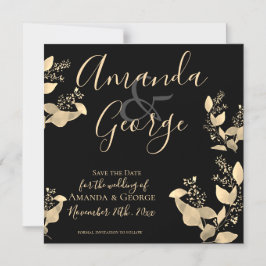 Elegant Black Guld Eucalyptus Löv Save Date Magnetisk Inbjudningskort