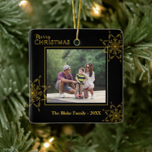 Elegant Black Guld Family Photo God jul Julgransprydnad Keramik