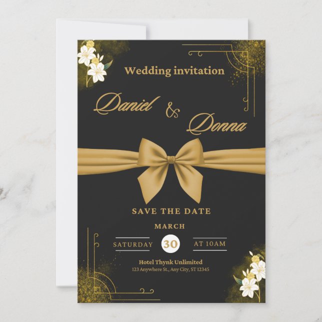 Elegant Black Guld Faux Foil Script Bröllop Invita Inbjudningar (Framsida)