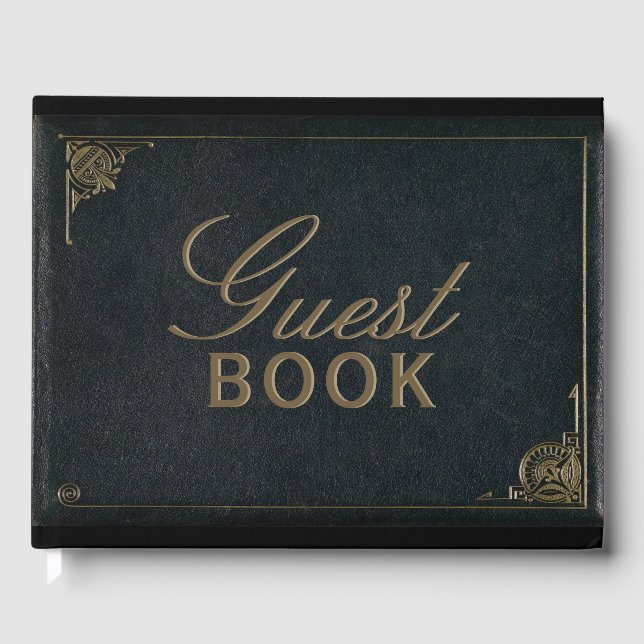 Elegant Black Guld Faux Leather Bröllop Guest Bok (Framsida)