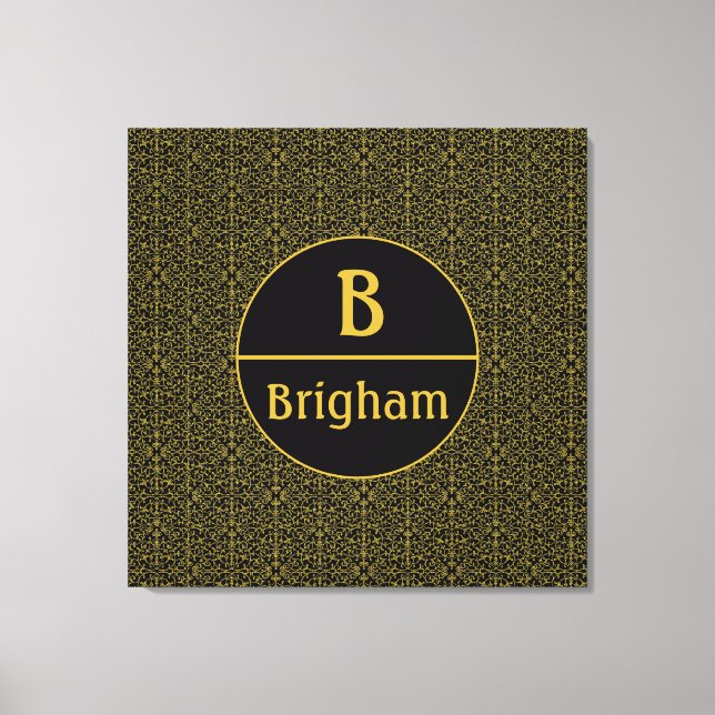 Elegant Black & Guld Filigree Monogram Canvastryck (Framsida)