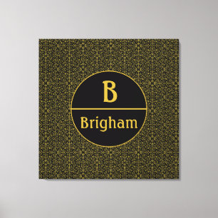 Elegant Black & Guld Filigree Monogram Canvastryck