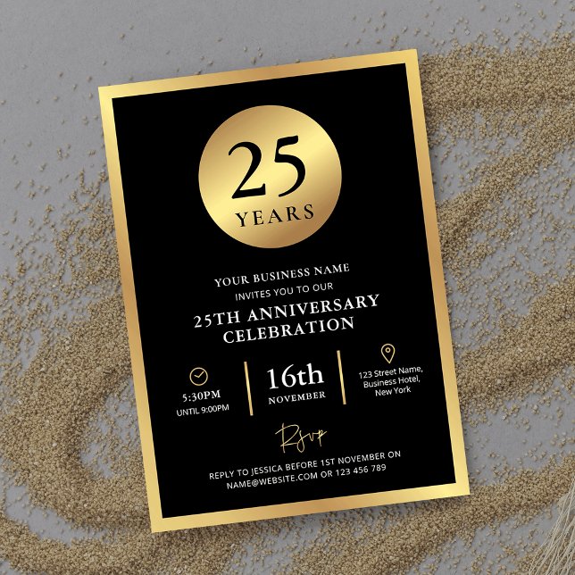 Elegant Black & Guld - firandefirandehändelse Inbjudningar (Elegant black and gold Business Birthday Invitation with fully editable text, perfect for your party)